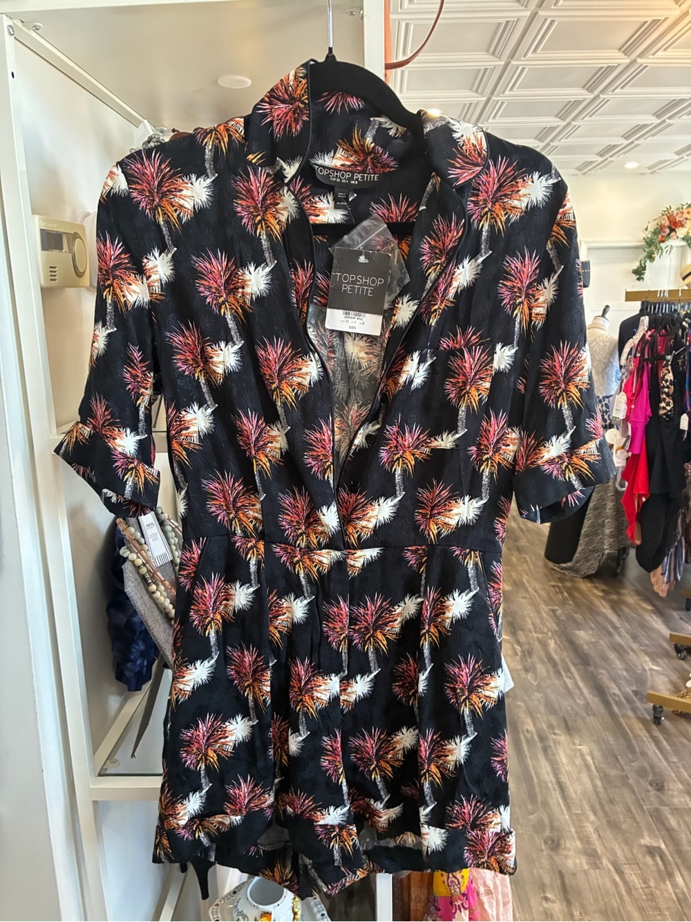 TOPSHOP PETITE Black Floral Burst romper NWT
